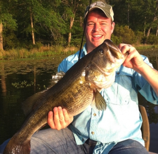 Dane Hardys guest, Jake Logan, landed this 11 pound monster, post spawn at Oakwood Lake Leon.
